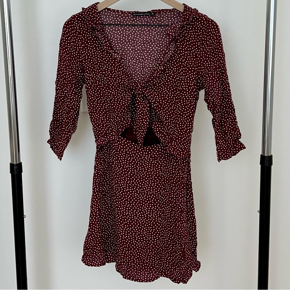 Abercrombie Burgundy Polka Dot Tie Front Dress Size SP